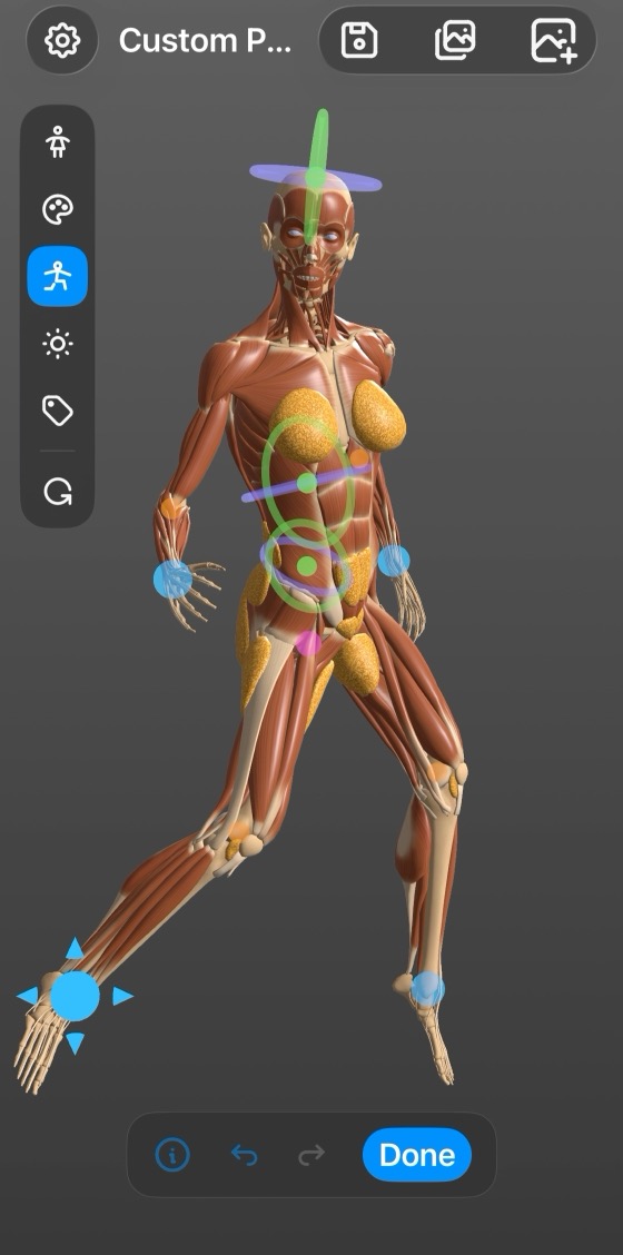 Fine-tuning a pose by dragging joint handles on the 3D figure
